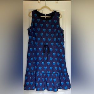 EShakti Blue Hearts Dress with Drawstring Waist and Ruffle Hem